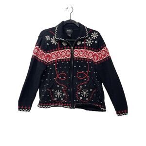 Designers Originals‎ Holiday Winter Christmas Black Embroidered Sweater Gloves M